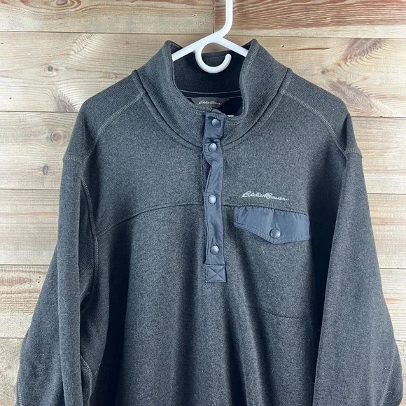 Eddie Bauer Mens Sweater Snap Mock Neck Pullover Preppy Gray Size T3XL 3XL Tall - Picture 2 of 9